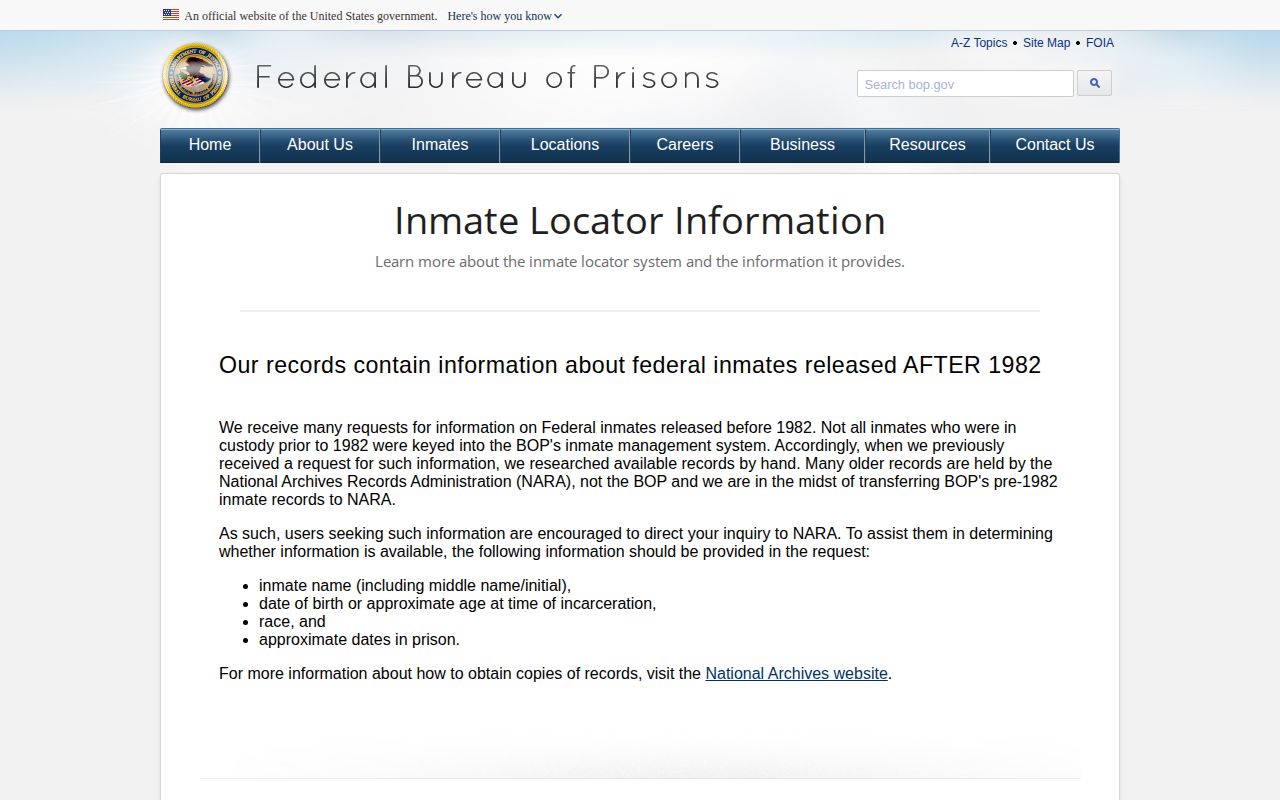 Charlotte County federal release record explanation from BOP